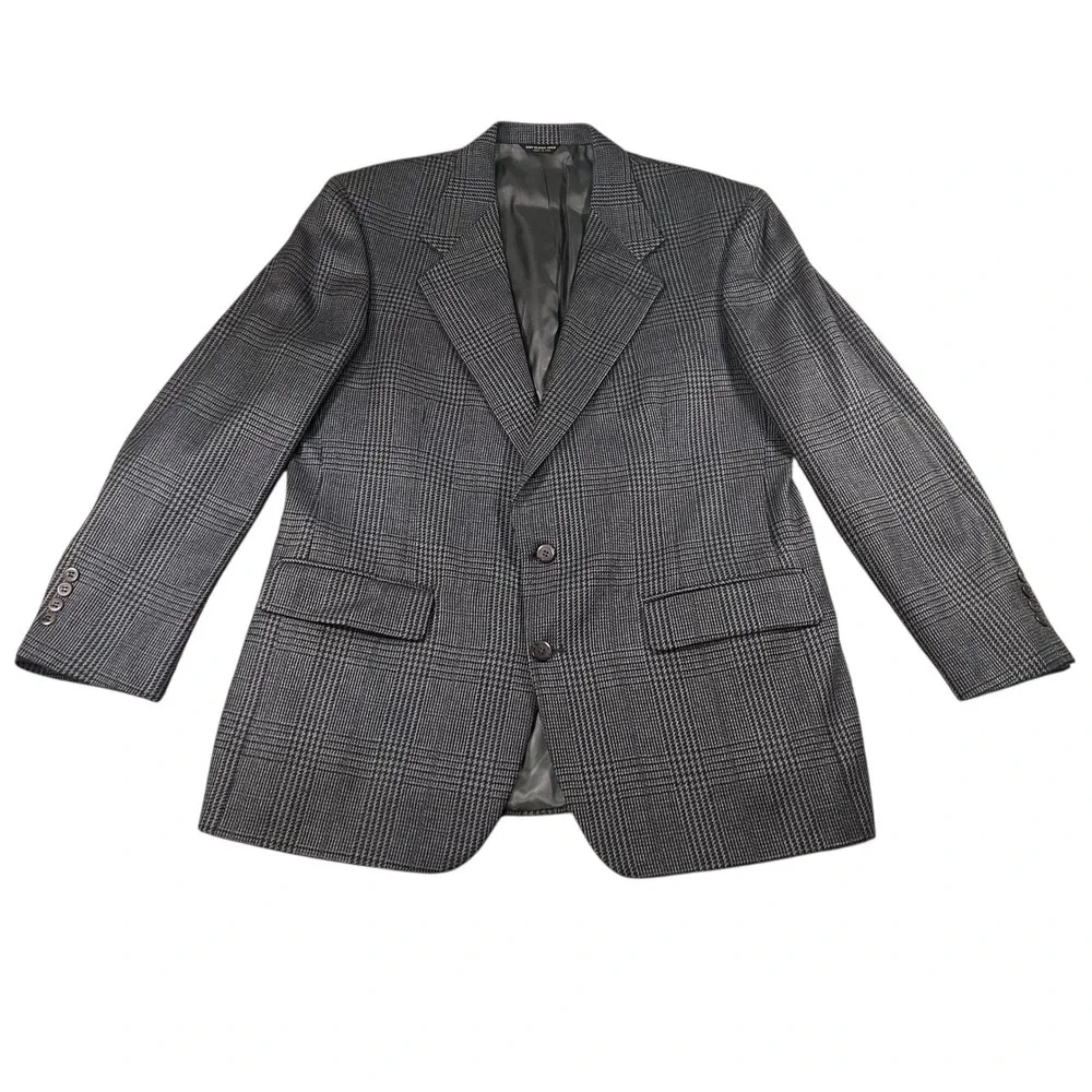 Vintage Hastings Pure Wool Sports Coat Plaid Charcoal Gray 2 Button 42L
